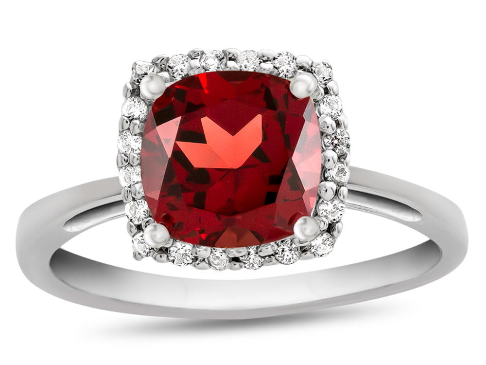 FJC Finejewelers 10k White Gold 6mm Cushion-Cut Garnet with White Topaz accent stones Halo Ring