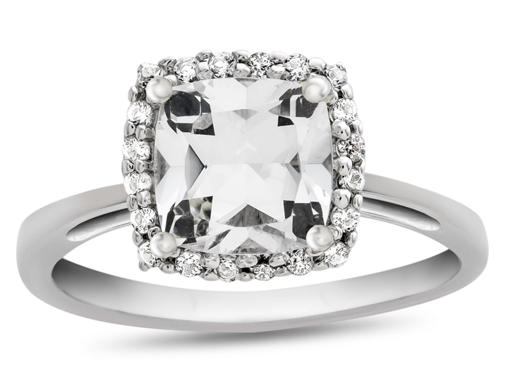 FJC Finejewelers 10k White Gold 6mm Cushion-Cut White Topaz with White Topaz accent stones Halo Ring