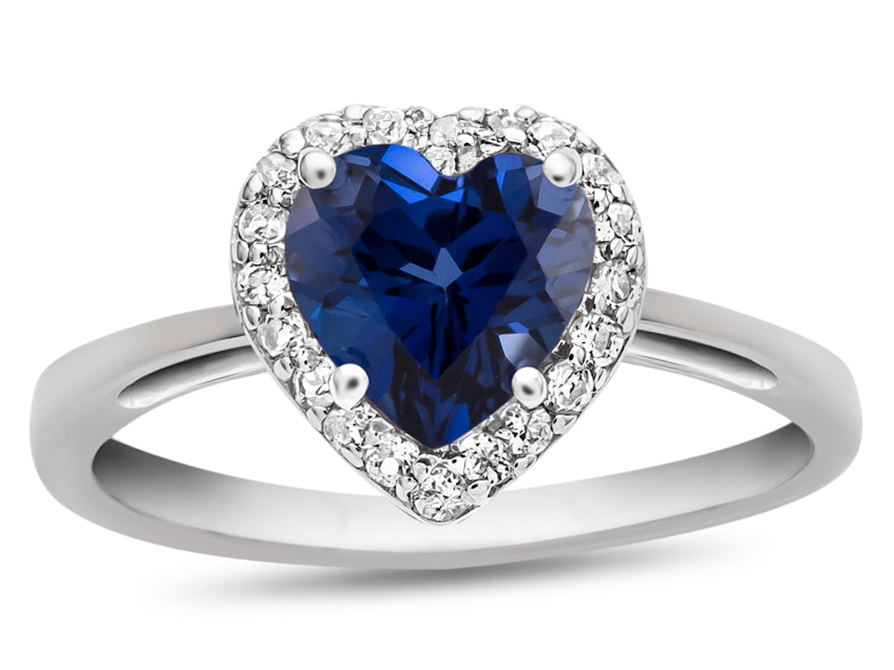 FJC Finejewelers 10k White Gold Heart Shaped Created Blue Sapphire with White Topaz accent stones Halo Ring
