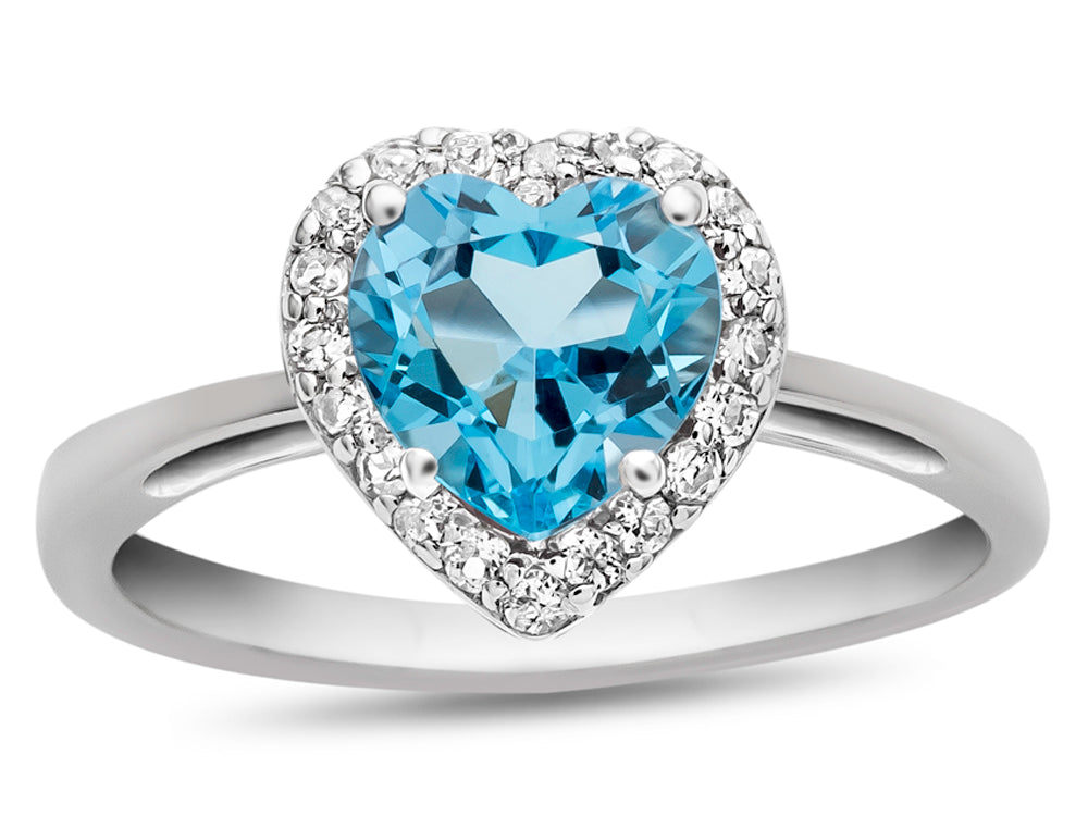 FJC Finejewelers 10k White Gold 6mm Heart Shaped Swiss Blue Topaz with White Topaz accent stones Halo Ring