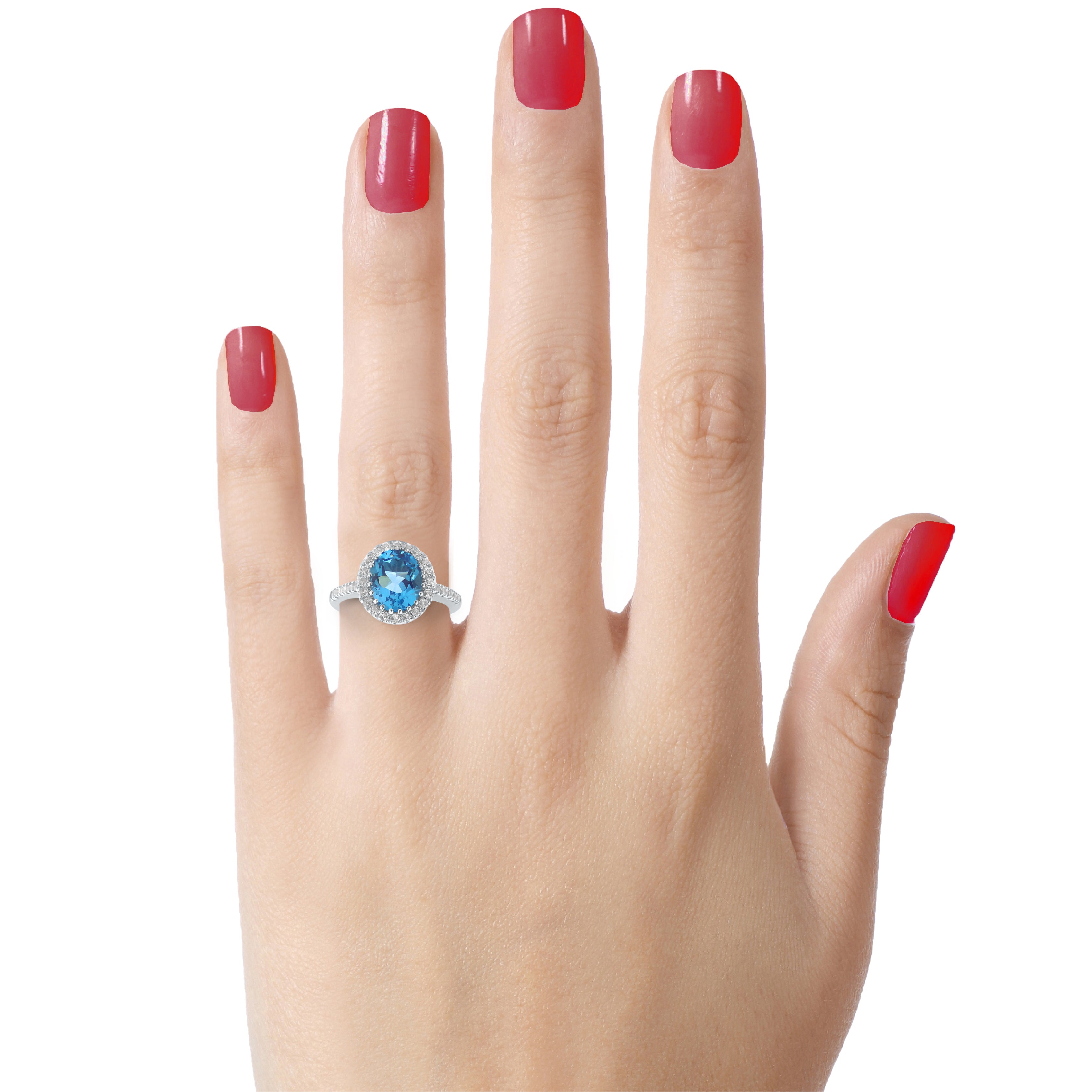 FJC Finejewelers Sterling Silver 3.90 cttw 8x10mm Oval Swiss Blue Topaz and White Topaz side stones Halo Ring