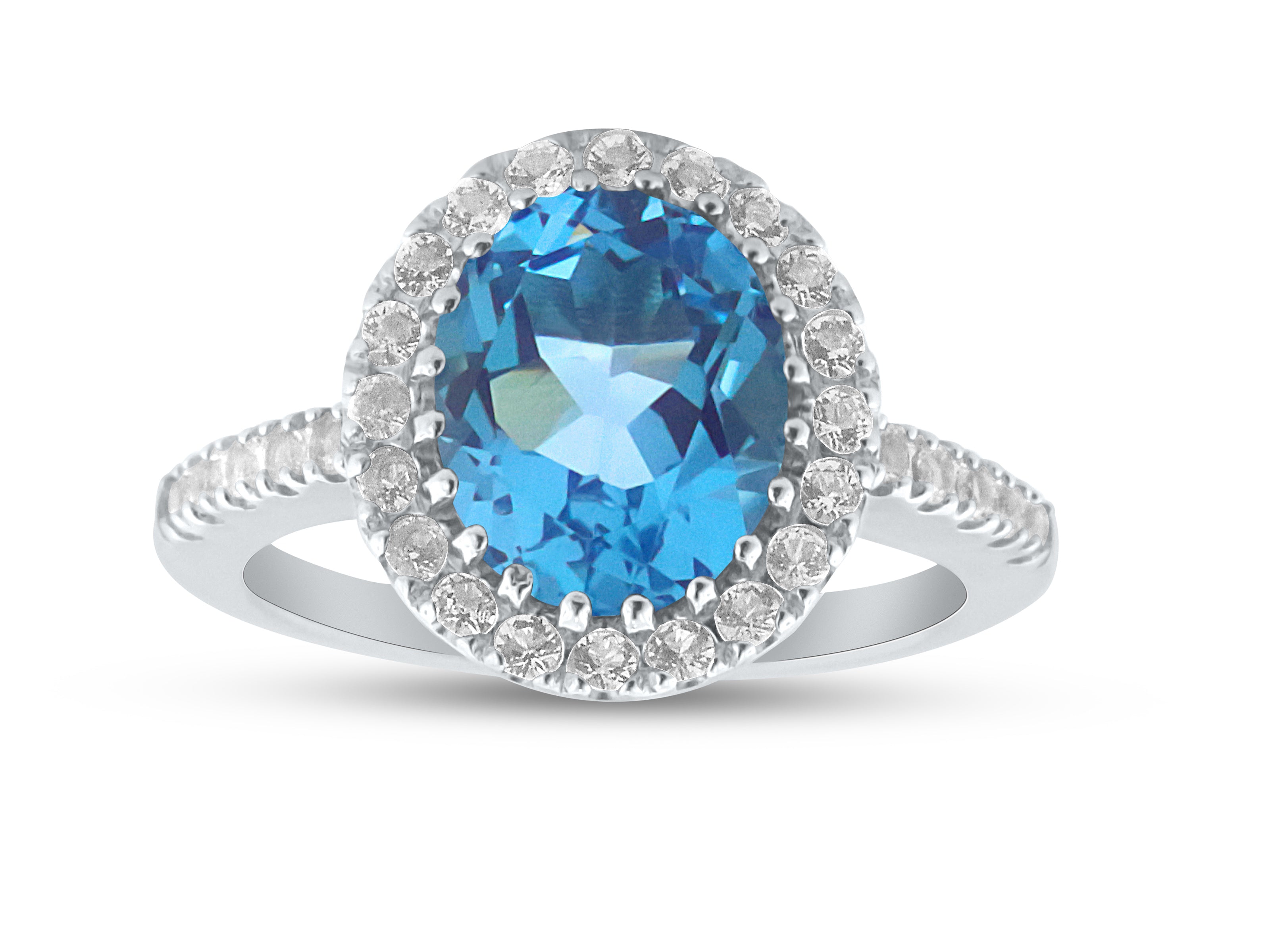 FJC Finejewelers Sterling Silver 3.90 cttw 8x10mm Oval Swiss Blue Topaz and White Topaz side stones Halo Ring