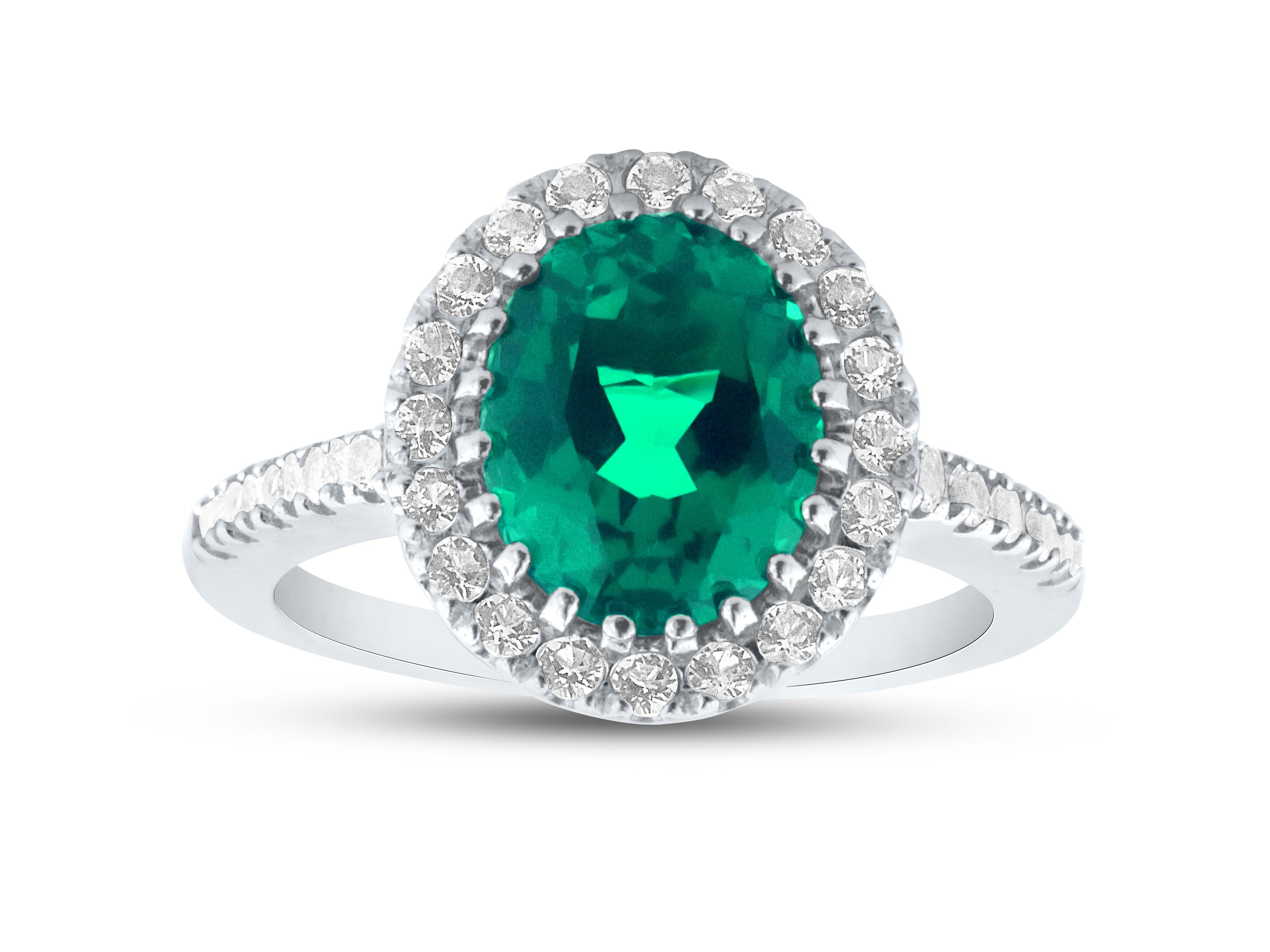 FJC Finejewelers Sterling Silver 8x10mm Oval Simulated Emerald and White Topaz accent stones Halo Ring