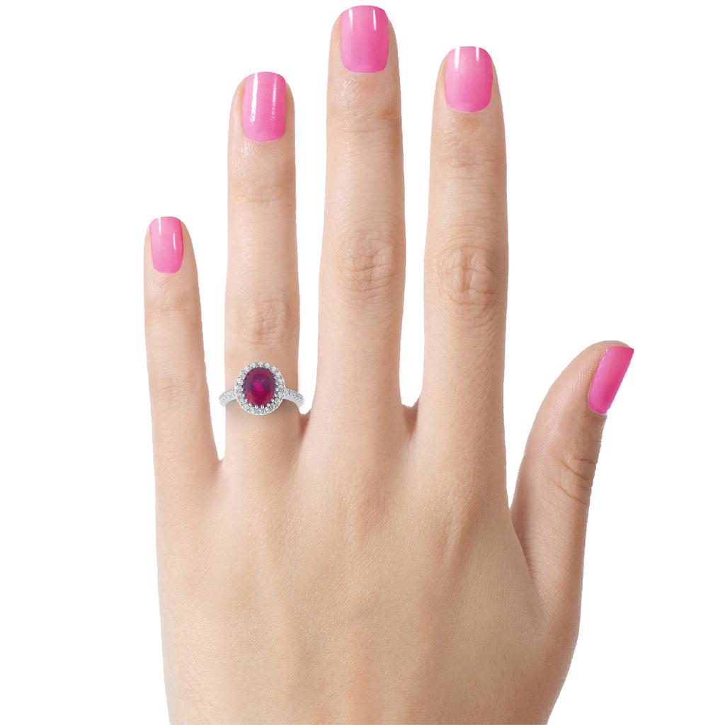 FJC Finejewelers Sterling Silver 3.90 cttw 8x10mm Oval Created Ruby and White Topaz accent stones Halo Ring