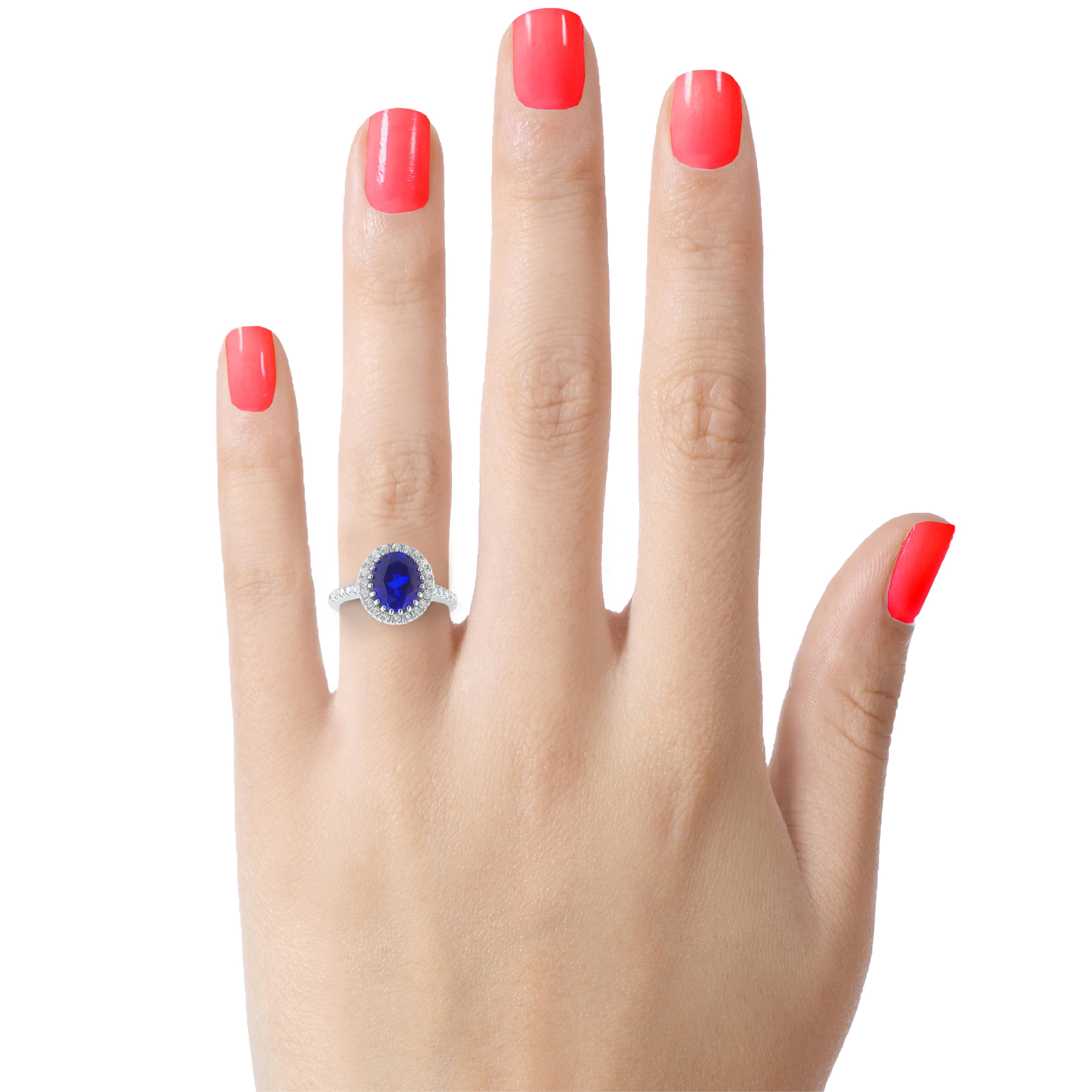 FJC Finejewelers Sterling Silver 5.70 cttw 8x10mm Oval Created Blue Sapphire and White Topaz accent stones Halo Ring