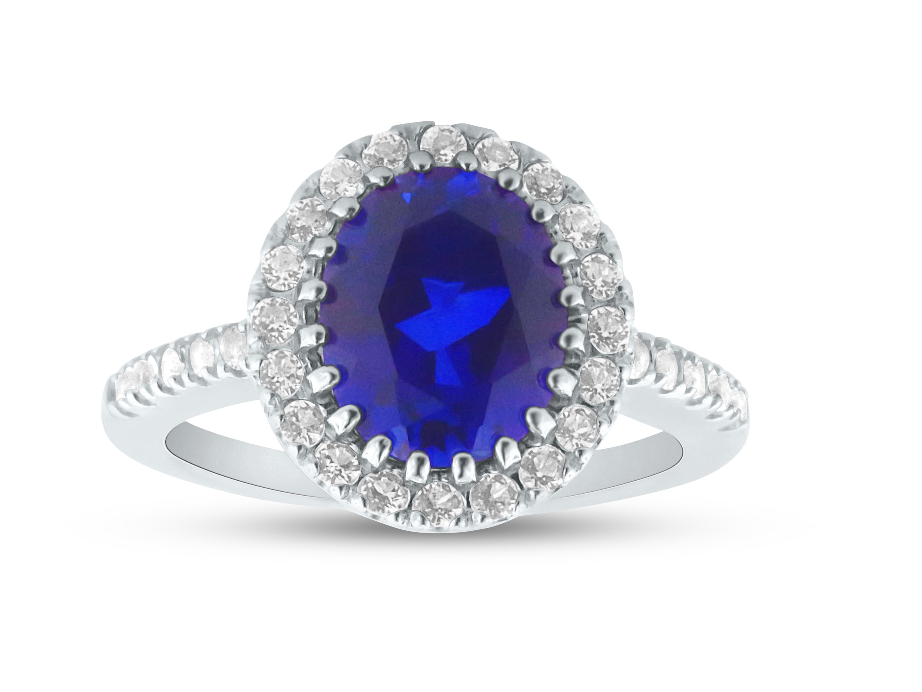 FJC Finejewelers Sterling Silver 5.70 cttw 8x10mm Oval Created Blue Sapphire and White Topaz accent stones Halo Ring