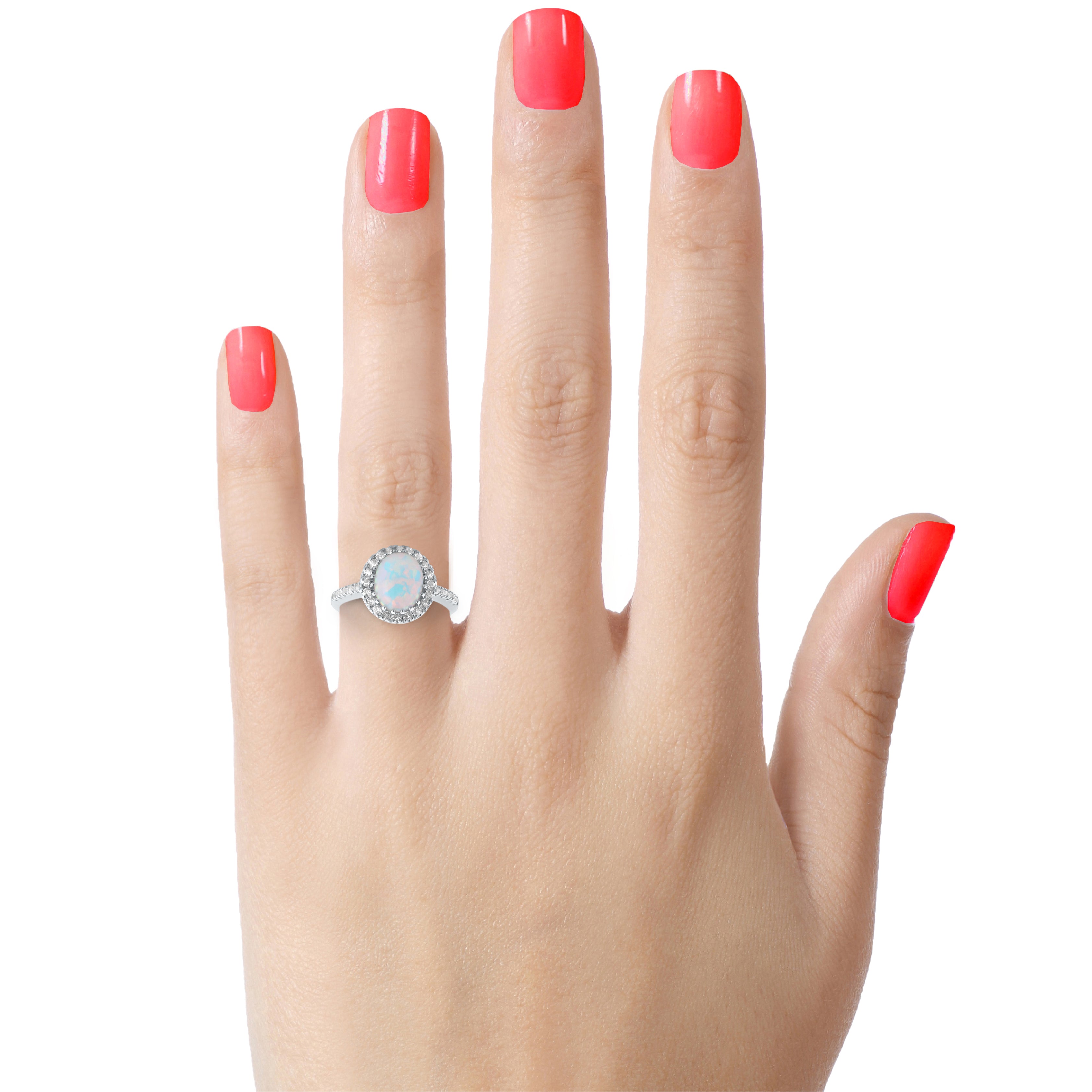 FJC Finejewelers Sterling Silver 2.35 cttw 8x10mm Oval Created Opal and White Topaz accent stones Halo Ring