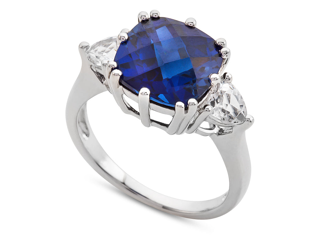 FJC Finejewelers 10x10mm Cushion-Cut Created Blue Sapphire and Created White Sapphire Ring
