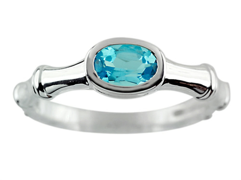 FJC Finejewelers 6x4mm Solitaire Oval Blue Topaz Bamboo Ring