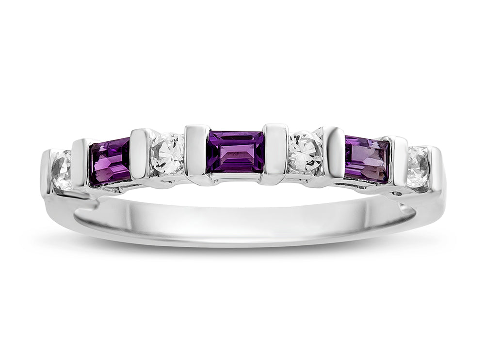 FJC Finejewelers 3x2mm Baguette Amethyst and Created White Sapphire Stackable Band Ring
