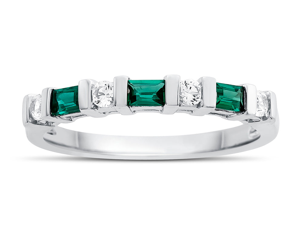 FJC Finejewelers 3x2mm Baguette Created Emerald and Created White Sapphire Stackable Band Ring