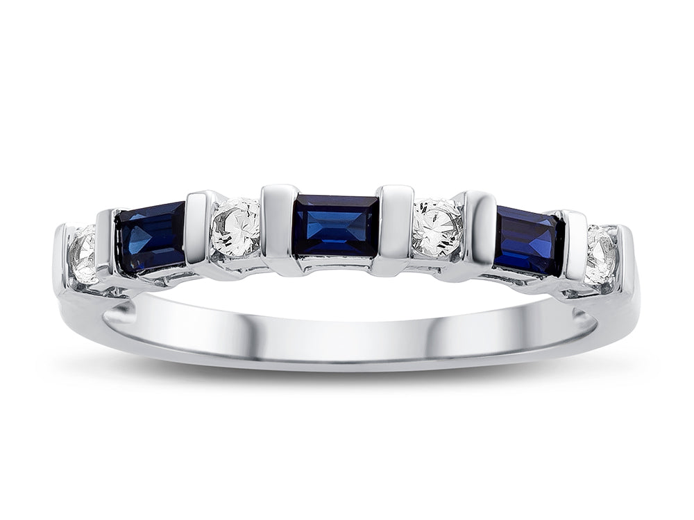 FJC Finejewelers 3x2mm Baguette Created Blue Sapphire and Created White Sapphire Stackable Band Ring