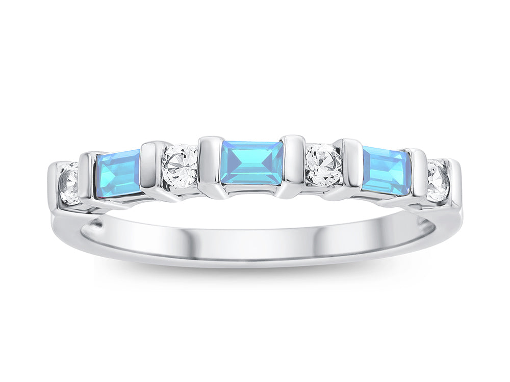 FJC Finejewelers 3x2mm Baguette Blue Topaz and Created White Sapphire Band Ring
