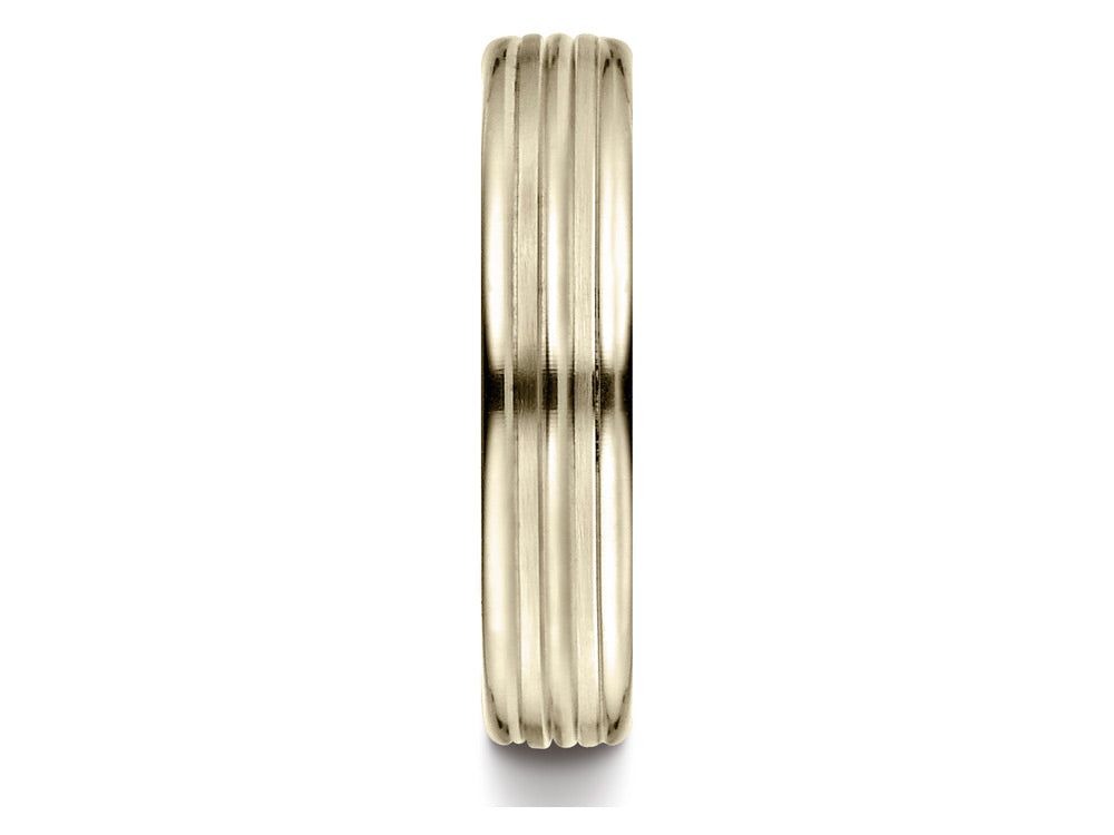 Benchmark 14k Gold 4mm Comfort-fit Satin-finished Polished Center Trim And Round Edge Wedding Band Ring