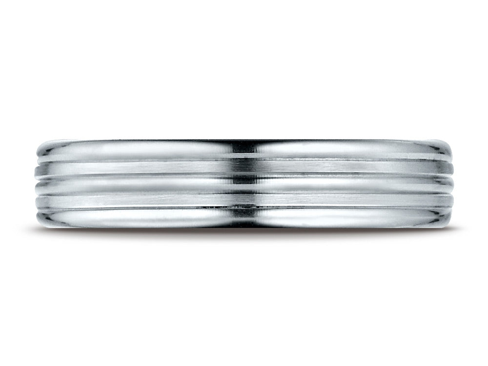 Benchmark 14k Gold 4mm Comfort-fit Satin-finished Polished Center Trim And Round Edge Wedding Band Ring