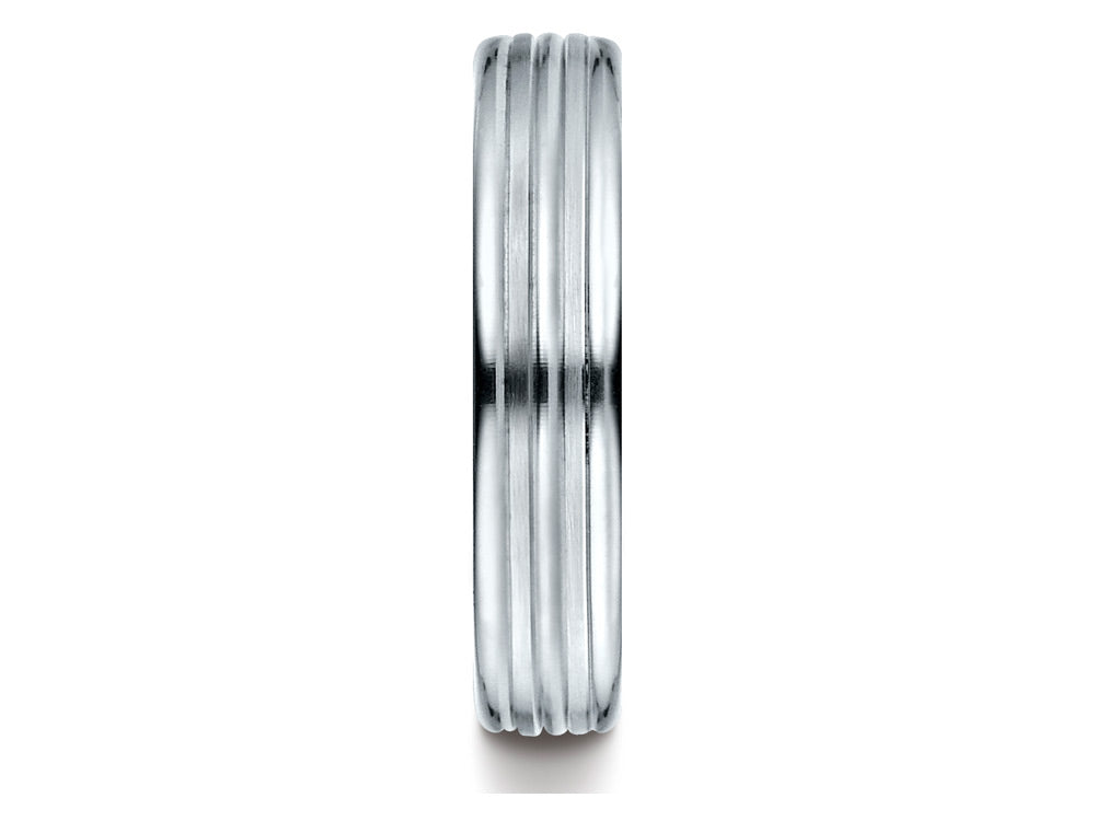 Benchmark 18k Gold 4mm Comfort-fit Satin-finished Polished Center Trim And Round Edge Wedding Band Ring