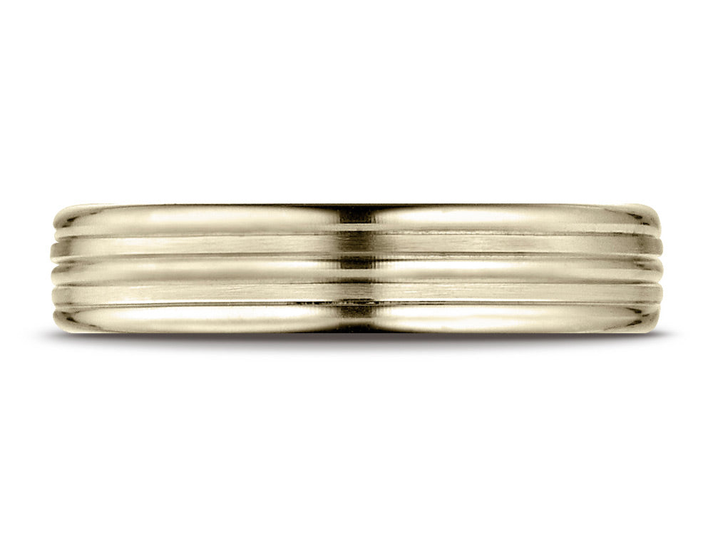 Benchmark 18k Gold 4mm Comfort-fit Satin-finished Polished Center Trim And Round Edge Wedding Band Ring