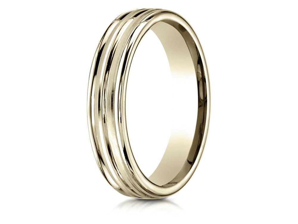 Benchmark 18k Gold 4mm Comfort-fit Satin-finished Polished Center Trim And Round Edge Wedding Band Ring