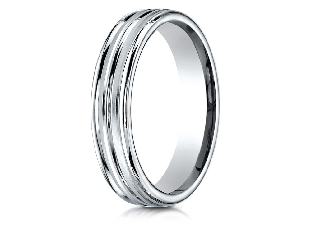 Benchmark 14k Gold 4mm Comfort-fit Satin-finished Polished Center Trim And Round Edge Wedding Band Ring