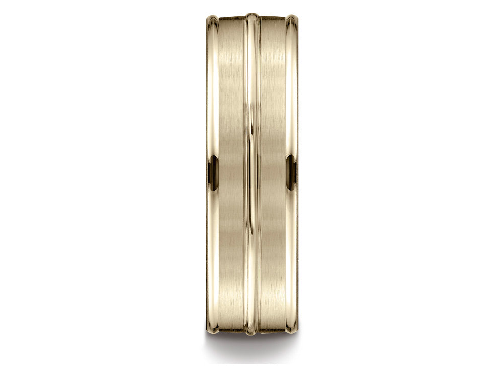 Benchmark 10k Gold 7mm Comfort-fit Satin-finished High Polished Center Trim And Round Edge Wedding Band Ring