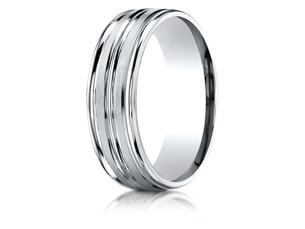 Benchmark 10k Gold 7mm Comfort-fit Satin-finished High Polished Center Trim And Round Edge Wedding Band Ring