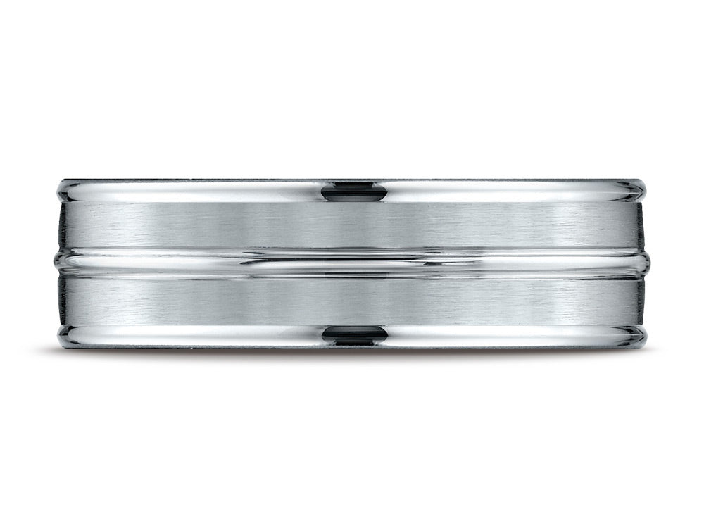Benchmark 18k Gold 7mm Comfort-fit Satin-finished High Polished Center Trim And Round Edge Wedding Band Ring