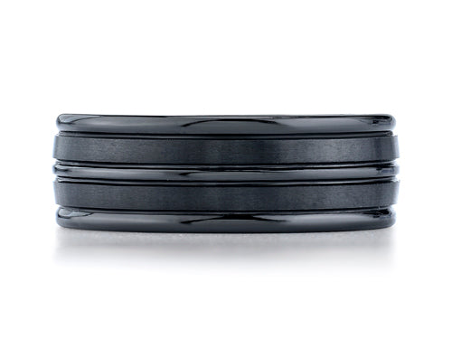 Benchmark Ceramic 8mm Comfort-fit Satin-finished High Polished Center and Round Edge Design Ring