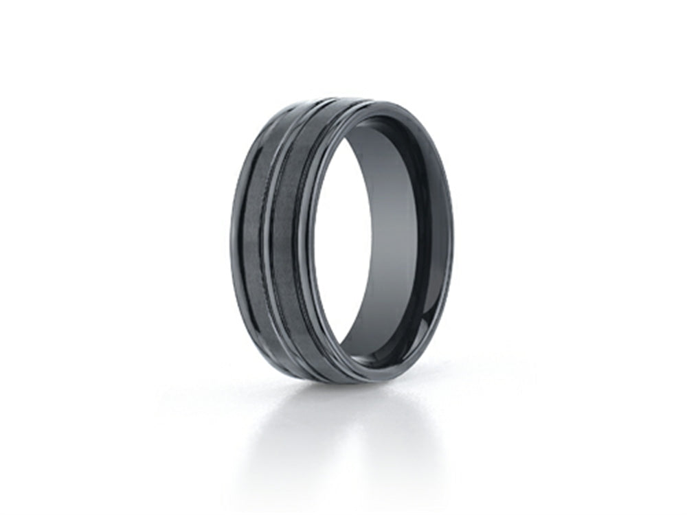 Benchmark Ceramic 8mm Comfort-fit Satin-finished High Polished Center and Round Edge Design Ring