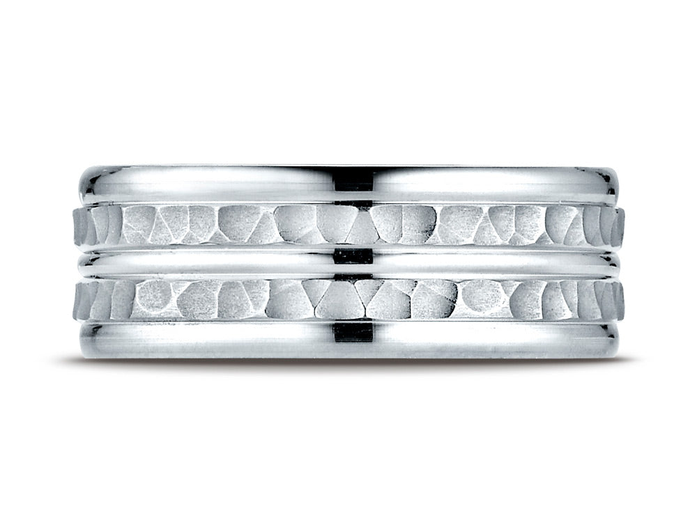 Benchmark 10k Gold 8mm Comfort-fit Hammer-finished Polished Center Trim Round Edge Wedding Band Ring