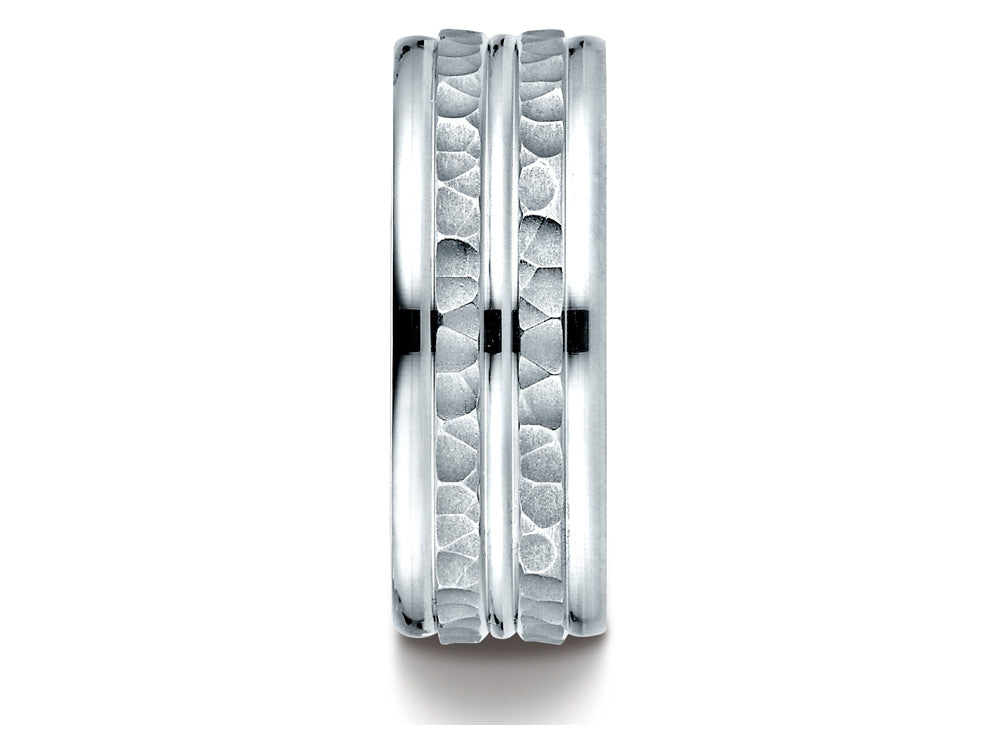 Benchmark 10k Gold 8mm Comfort-fit Hammer-finished Polished Center Trim Round Edge Wedding Band Ring