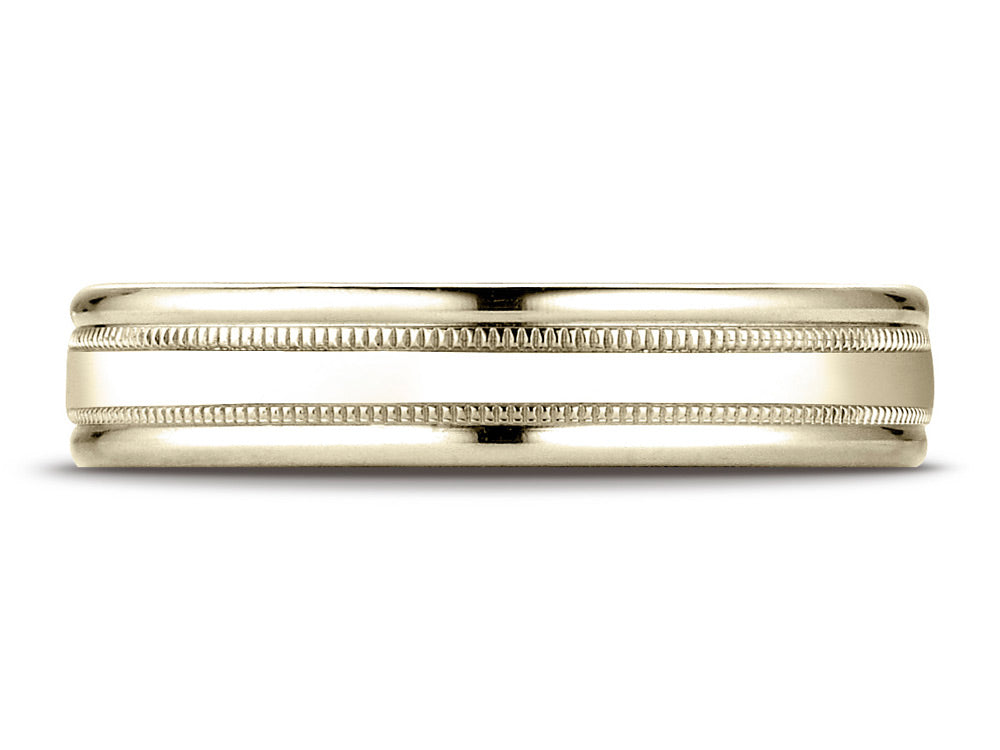 Benchmark 14k Gold 4mm Comfort-fit High Polished Finish With A Round Edge And Milgrain Carved Design Wedding Band Ring
