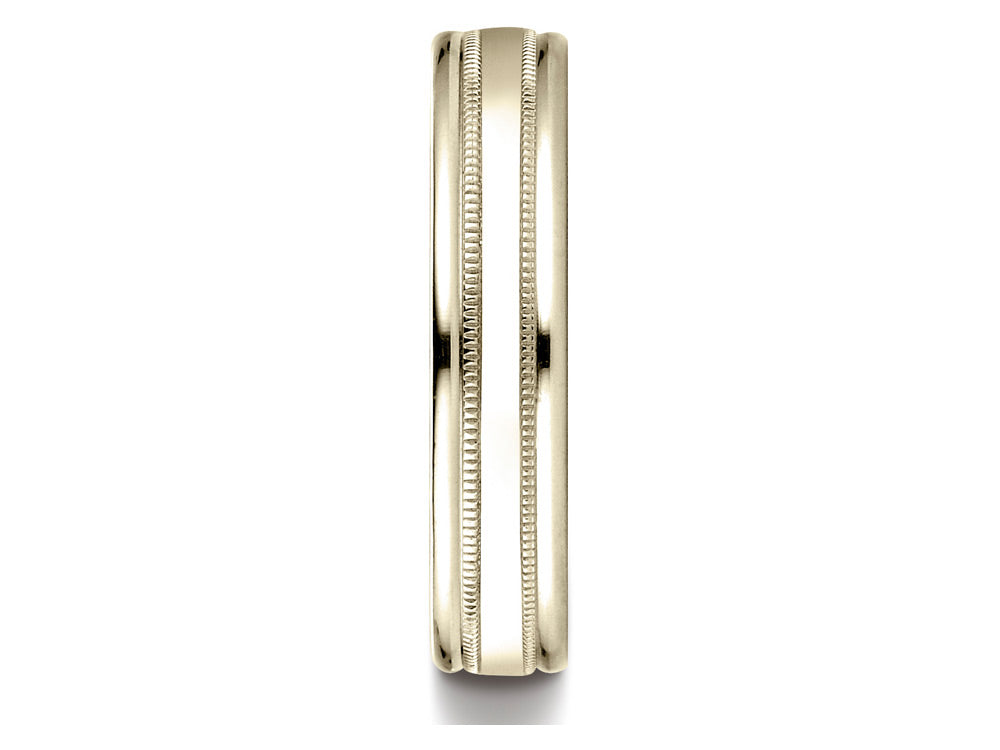 Benchmark 14k Gold 4mm Comfort-fit High Polished Finish With A Round Edge And Milgrain Carved Design Wedding Band Ring