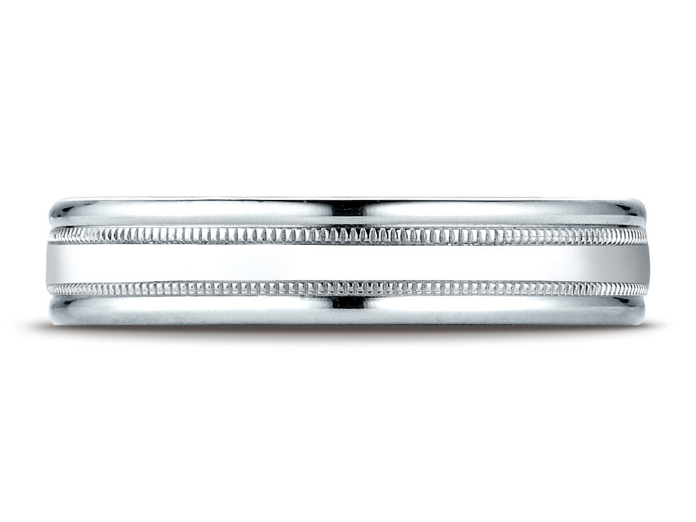 Benchmark 18k Gold 4mm Comfort-fit High Polished Finish With A Round Edge And Milgrain Carved Design Wedding Band Ring