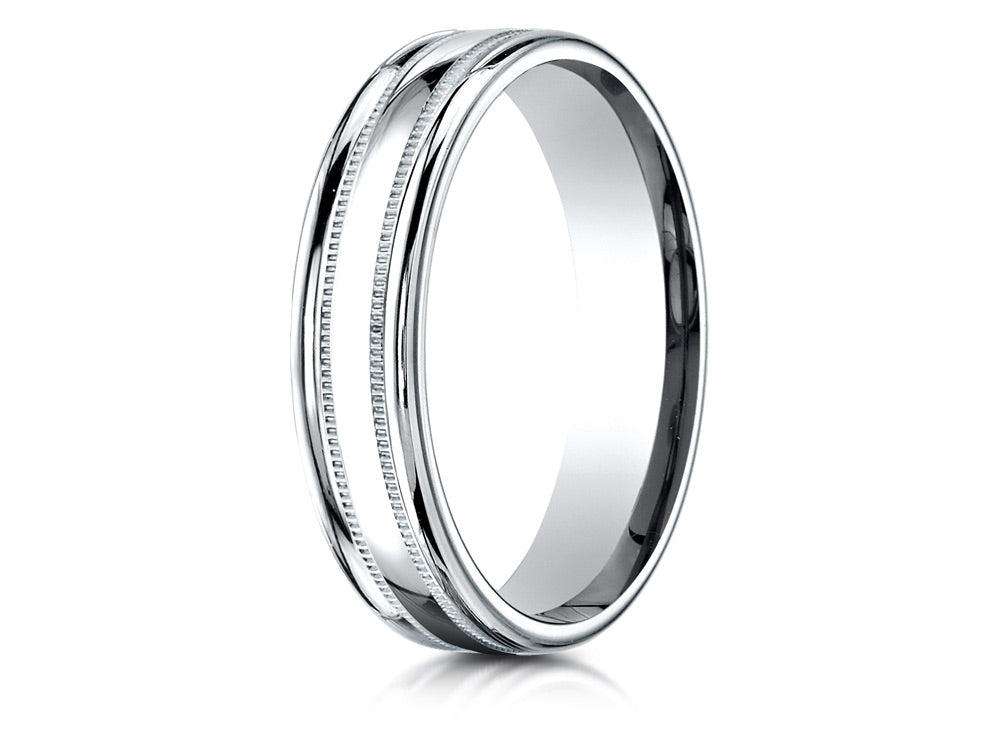 Benchmark 14k Gold 4mm Comfort-fit High Polished Finish With A Round Edge And Milgrain Carved Design Wedding Band Ring