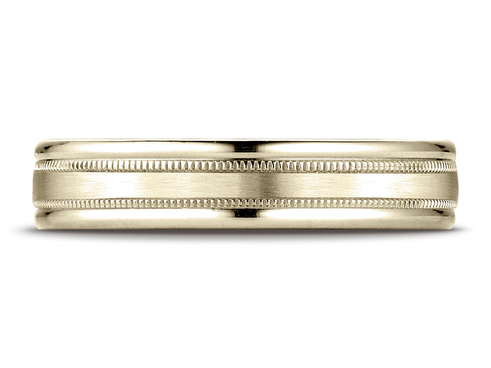 Benchmark 14k Gold 4mm Comfort-fit Satin Finish Center With A Round Edge And Milgrain Carved Design Wedding Band Ring
