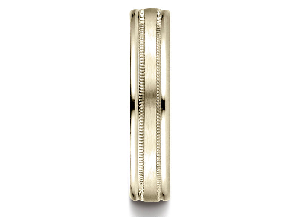 Benchmark 14k Gold 4mm Comfort-fit Satin Finish Center With A Round Edge And Milgrain Carved Design Wedding Band Ring
