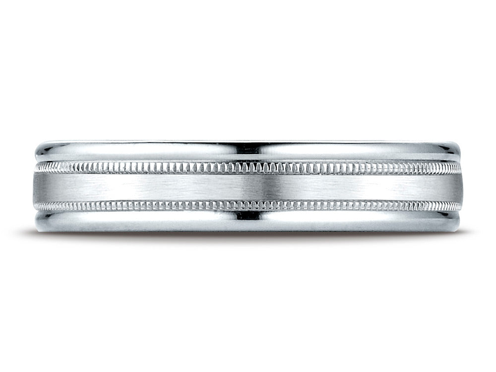 Benchmark 18k Gold 4mm Comfort-fit Satin Finish Center With A Round Edge And Milgrain Carved Design Wedding Band Ring