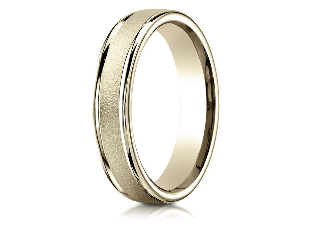 Benchmark 14k Gold 4mm Comfort-fit Wired-finished High Polished Round Edge Carved Design Wedding Band Ring