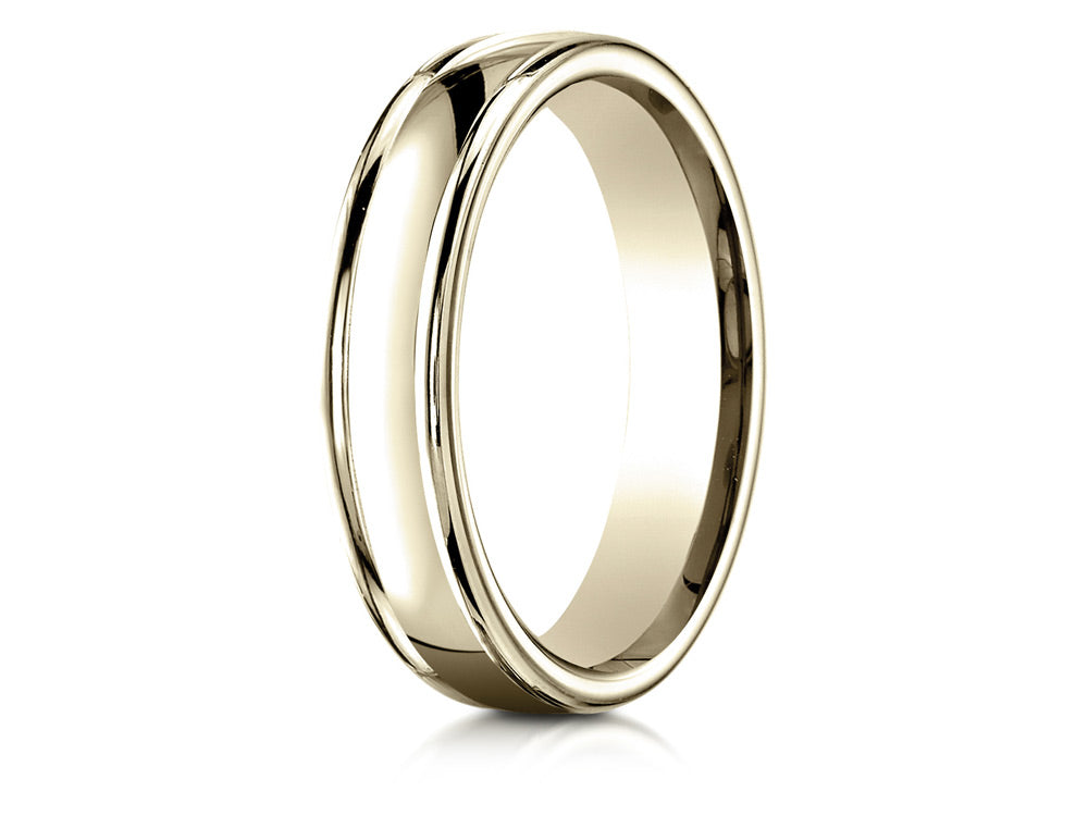 Benchmark 18k Gold 4mm Comfort-fit Satin-finished High Polish Finish Round Edge Design Wedding Band Ring