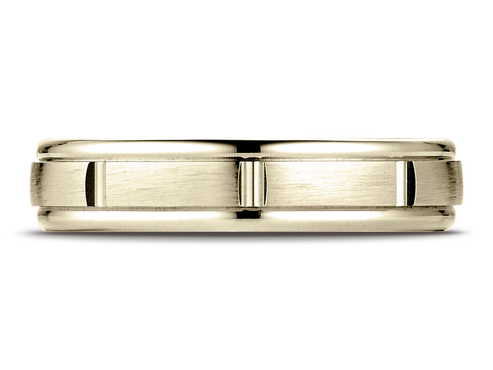 Benchmark 14k Gold 4mm Comfort-fit Satin-finished Polished Center Cuts Round Edge Wedding Band Ring