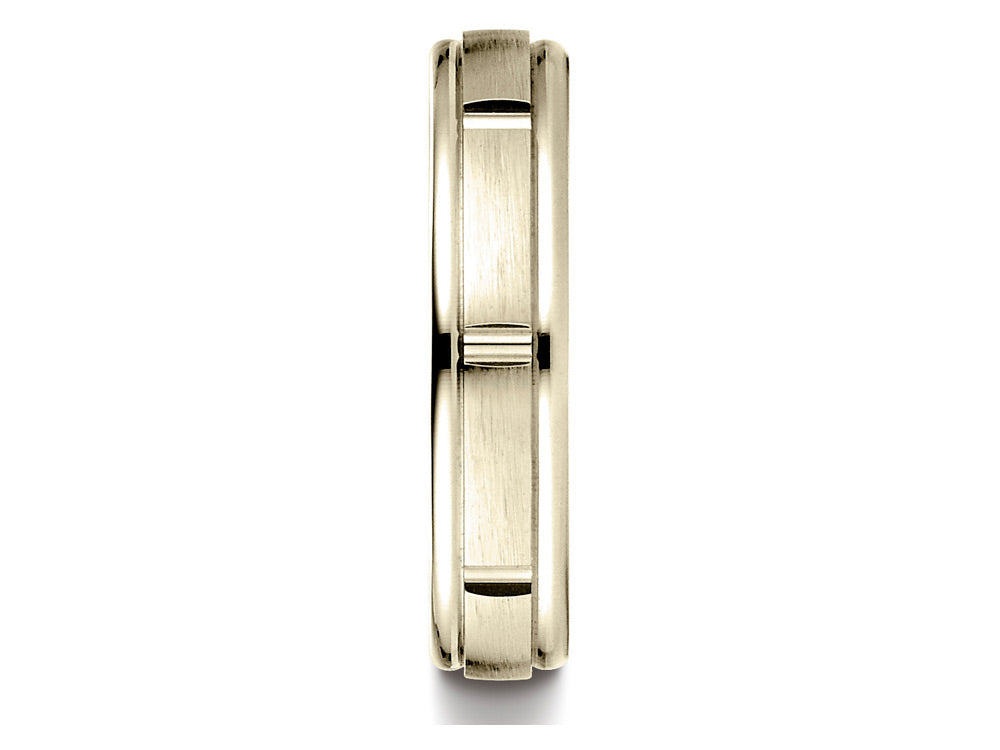 Benchmark 14k Gold 4mm Comfort-fit Satin-finished Polished Center Cuts Round Edge Wedding Band Ring