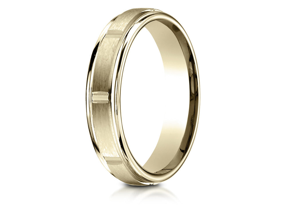 Benchmark 18k Gold 4mm Comfort-fit Satin-finished Polished Center Cuts Round Edge Wedding Band Ring