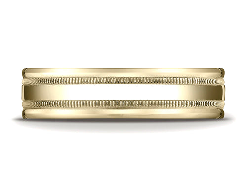 Benchmark 6mm Comfort-fit High Polished With Milgrain Round Edge Carved Design Wedding Band Ring