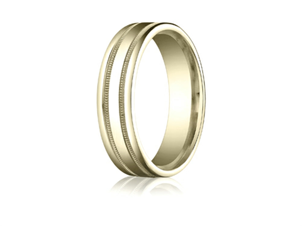 Benchmark 6mm Comfort-fit High Polished With Milgrain Round Edge Carved Design Wedding Band Ring