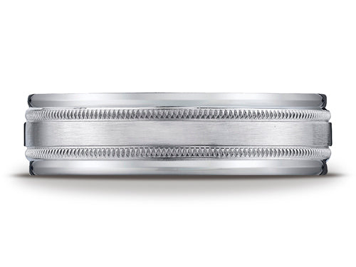 Benchmark 6mm Comfort-fit Satin-finished With Milgrain Round Edge Carved Design Wedding Band Ring