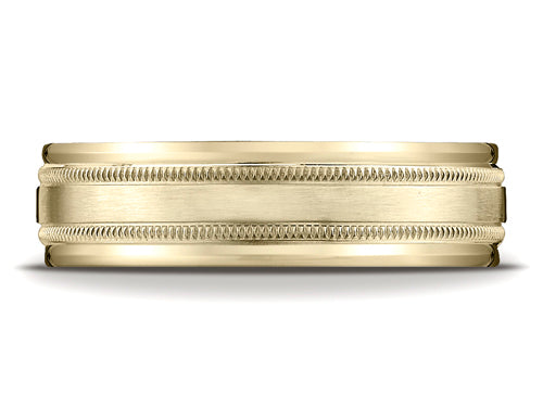 Benchmark 6mm Comfort-fit Satin-finished With Milgrain Round Edge Carved Design Wedding Band Ring