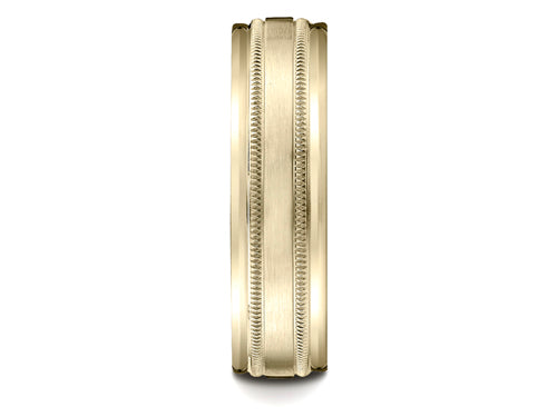 Benchmark 6mm Comfort-fit Satin-finished With Milgrain Round Edge Carved Design Wedding Band Ring