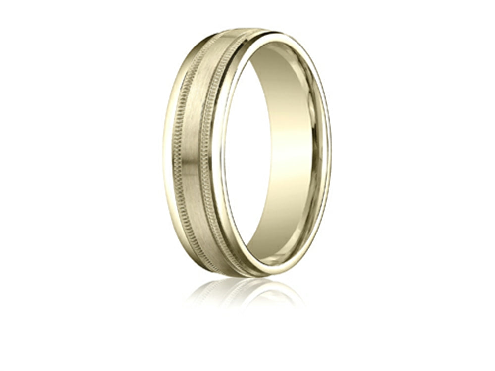 Benchmark 6mm Comfort-fit Satin-finished With Milgrain Round Edge Carved Design Wedding Band Ring