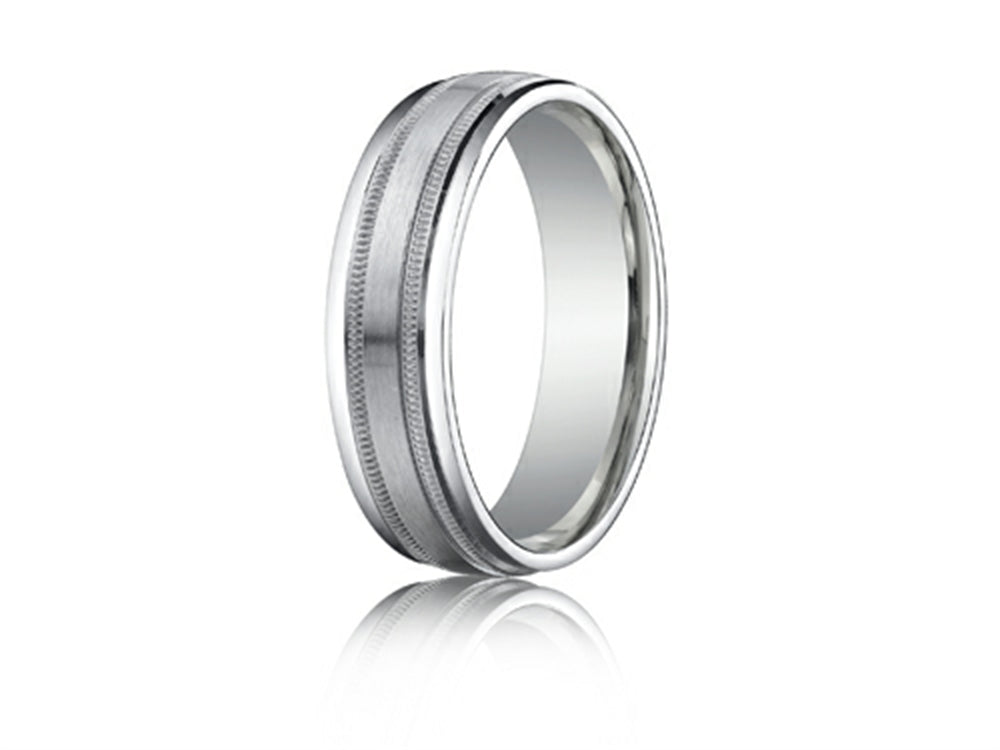 Benchmark 6mm Comfort-fit Satin-finished With Milgrain Round Edge Carved Design Wedding Band Ring
