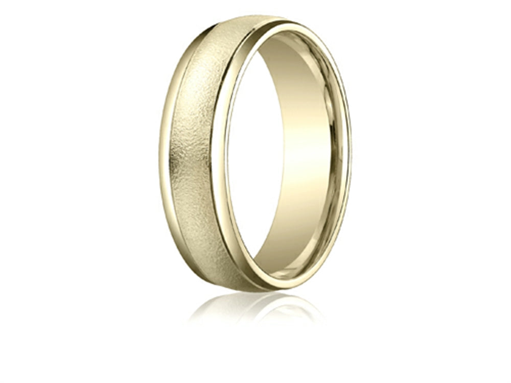 Benchmark 6mm Comfort-fit Wired-finished High Polished Round Edge Carved Design Wedding Band Ring